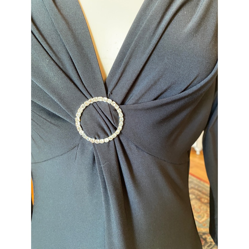 Jones‎ Wear Dress Womens Black V-Neck Rhinestone Ring Long Sleeve Midi Dress 8 - Picture 4 of 11